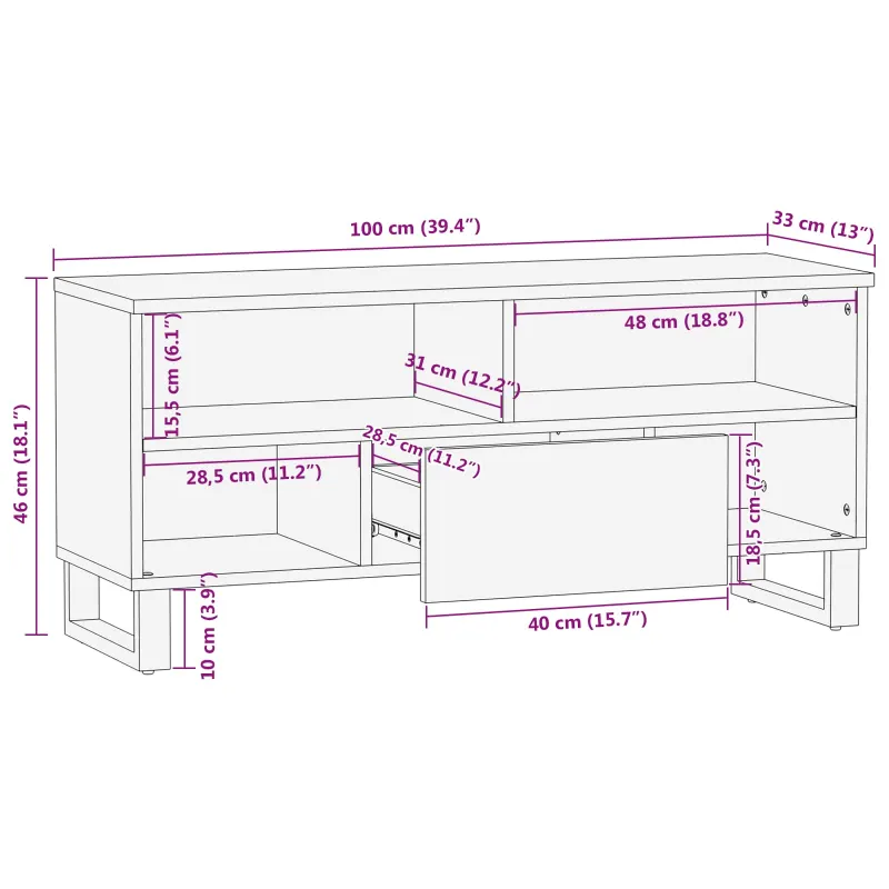 Televizoriaus spintelė Ruda 100 x 33 x 46 cm Kietas mango medis