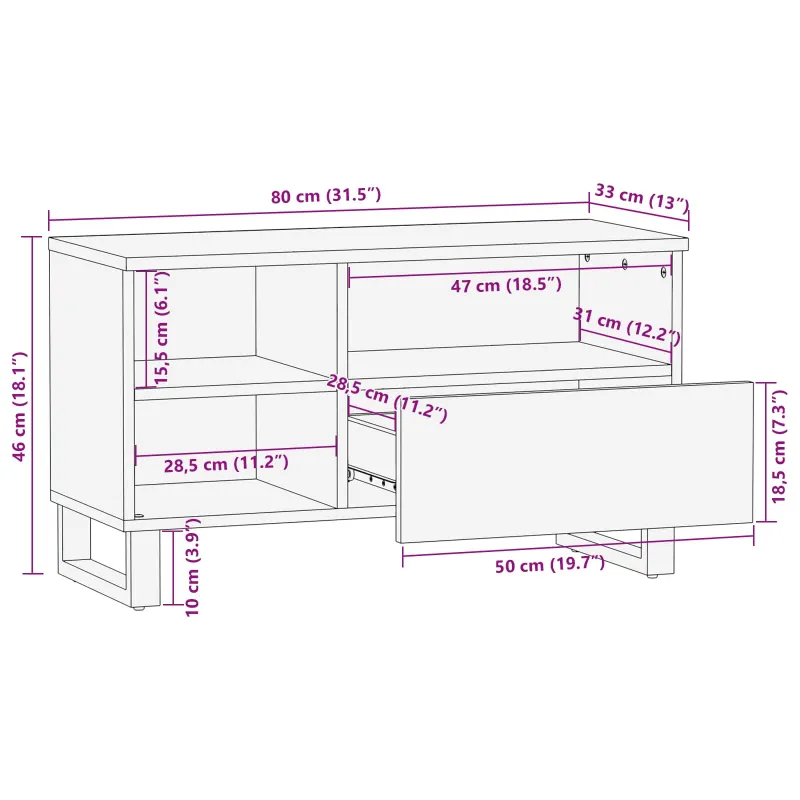 Televizoriaus spintelė Ruda 80 x 33 x 46 cm Kietas mango medis