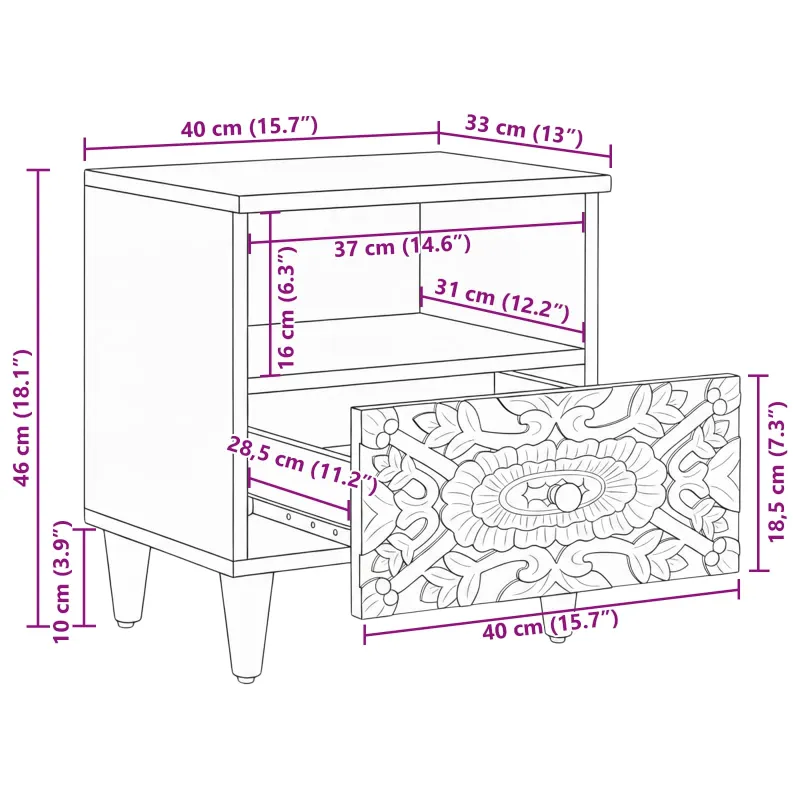 Lovos spintelė 2 pcs Ruda 40 x 33 x 46 cm Kietas mango medis