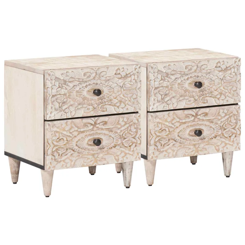 Šalia lovos spintelė su stalčių 2 pcs Balta 40 x 33,5 x 46 cm
