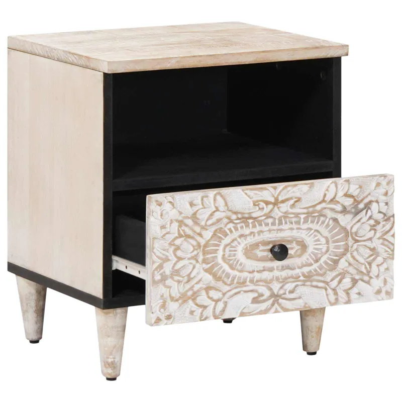 Lovos spintelė 2 pcs Balta 40 x 33 x 46 cm Kietas mango medis