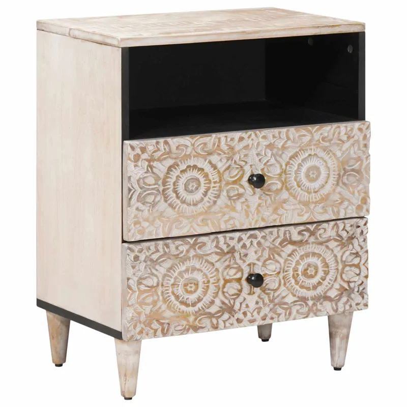 Lovos spintelė Balta 50 x 33 x 60 cm Kietas mango medis