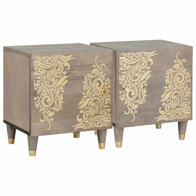 Naktinis staliukas su durelėmis 2 pcs Pilka 40 x 33 x 46 cm