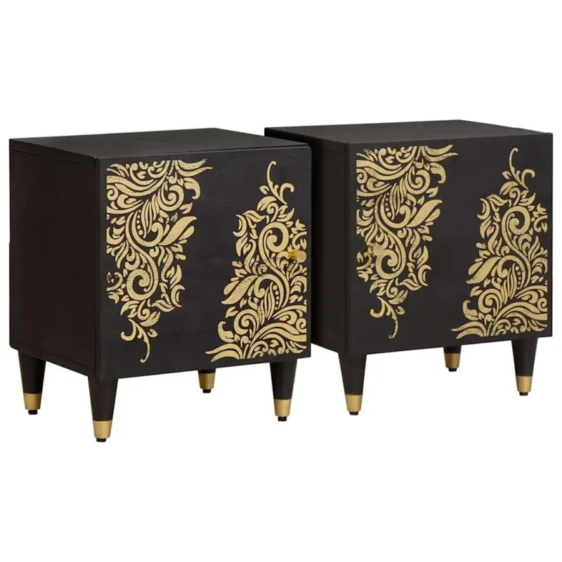 Naktinis staliukas su durelėmis 2 pcs Juoda 40 x 33 x 46 cm