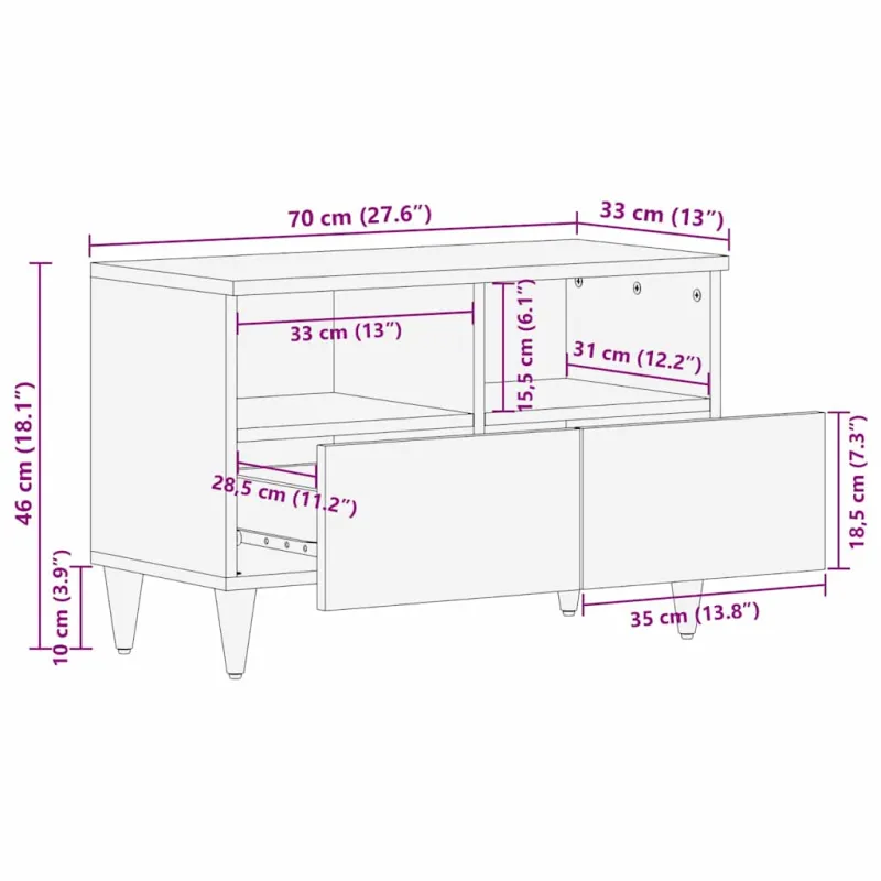 Televizoriaus spintelė Juoda 70 x 33 x 46 cm Kietas mango medis