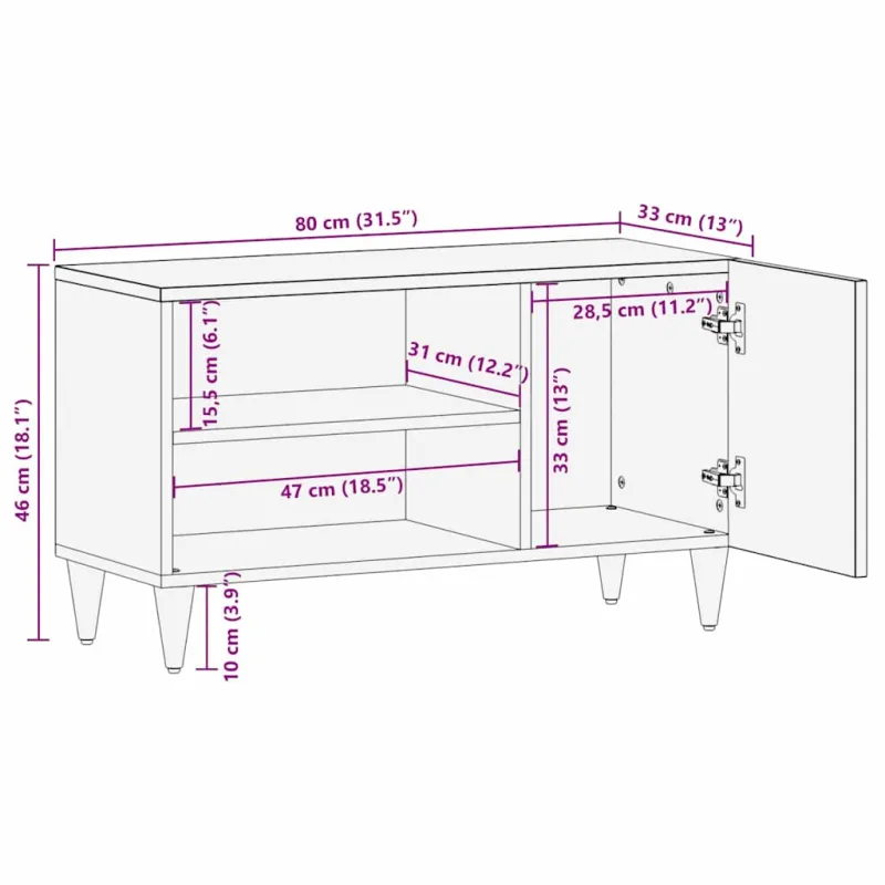 Televizoriaus spintelė Juoda 80 x 33 x 46 cm Kietas mango medis