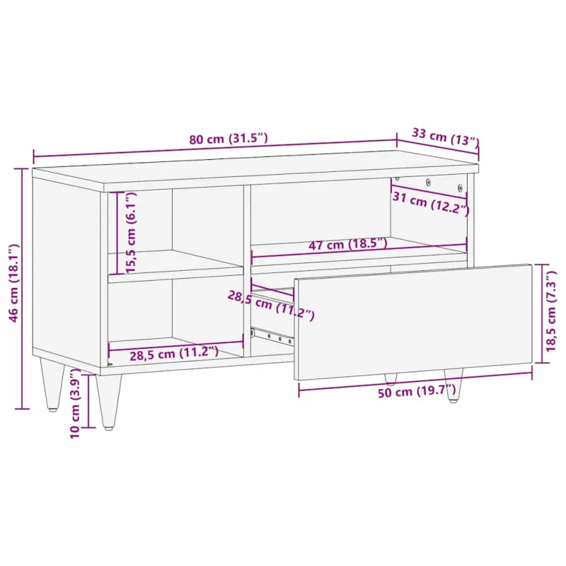 Televizoriaus spintelė Juoda 80 x 33 x 46 cm Kietas mango medis