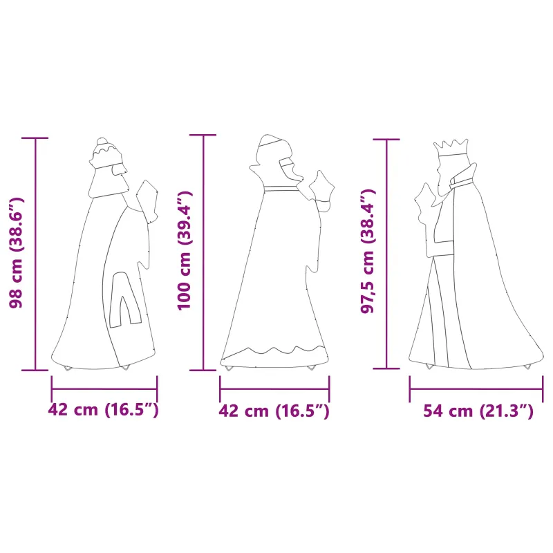 3 karaliai Kalėdų apšvietimas 3 pcs Šilta balta 105 cm audinys