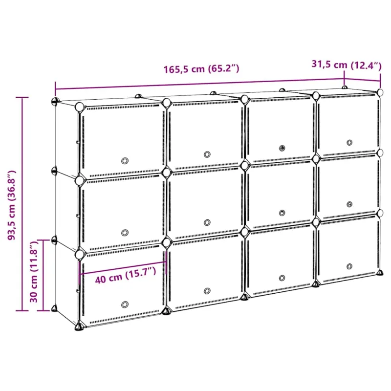 Storage Cube Organizer su 12 kubelių ir durelėmis Black PP