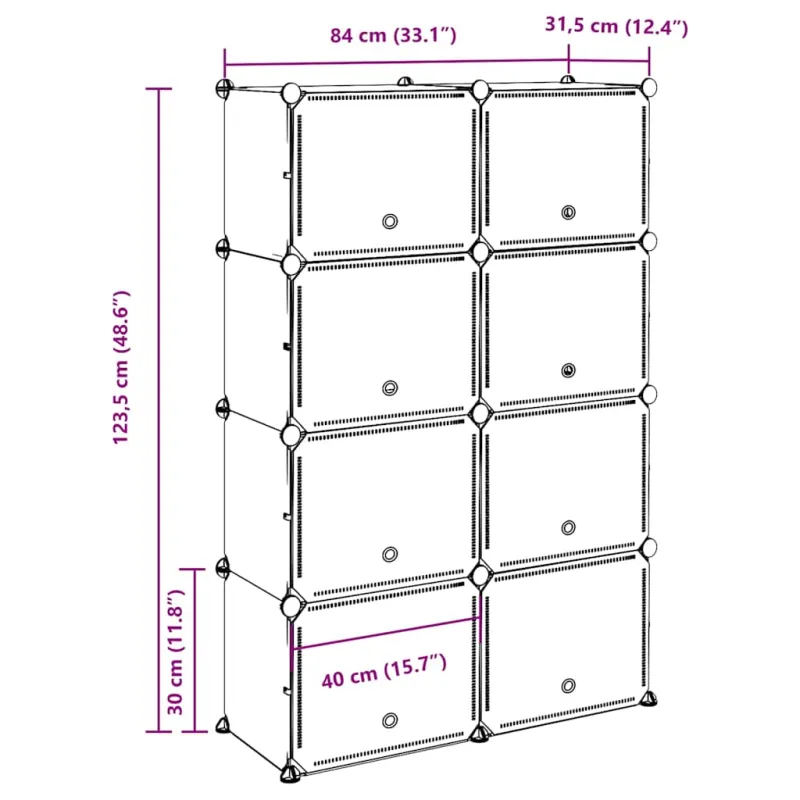Storage Cube Organizer su 8 kubeliais ir durelėmis Black PP