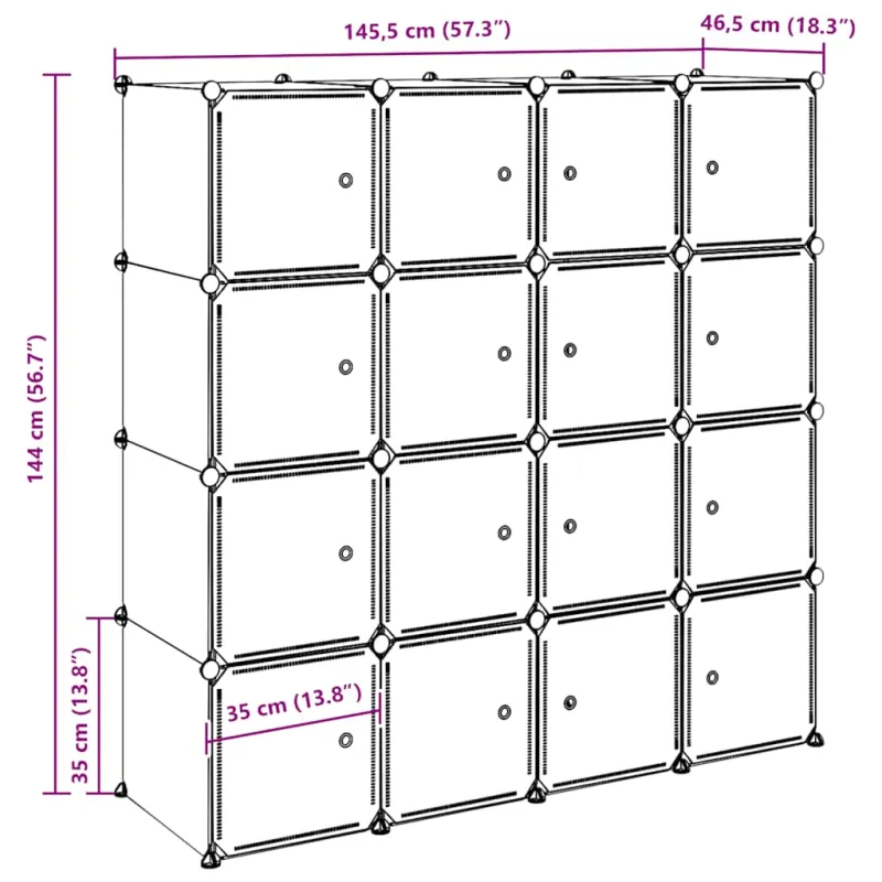 Storage Cube Organizer su 16 kubelių ir pakabinamų strypų PP