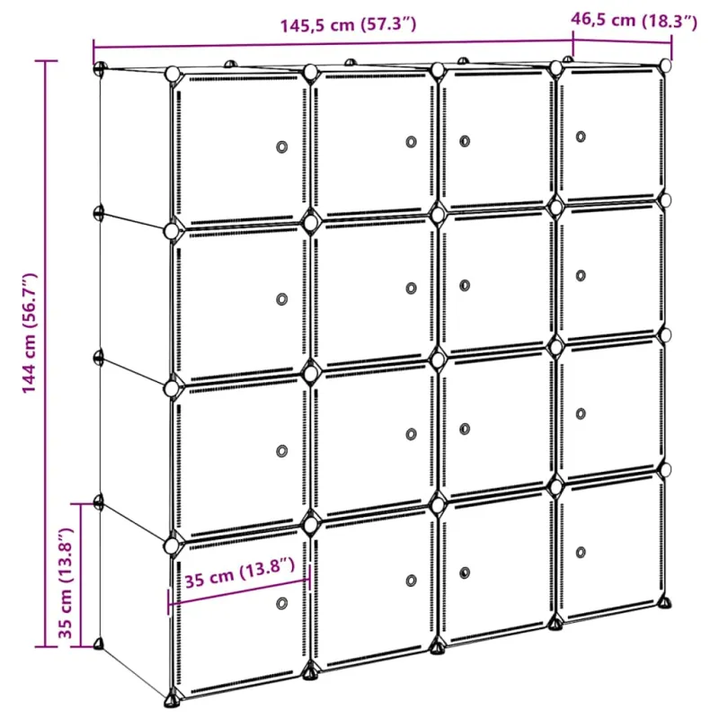 Storage Cube Organizer su 16 kubelių ir pakabinamų strypų PP