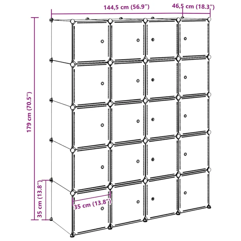 Storage Cube Organizer su 20 kubelių ir pakabinamų strypų PP