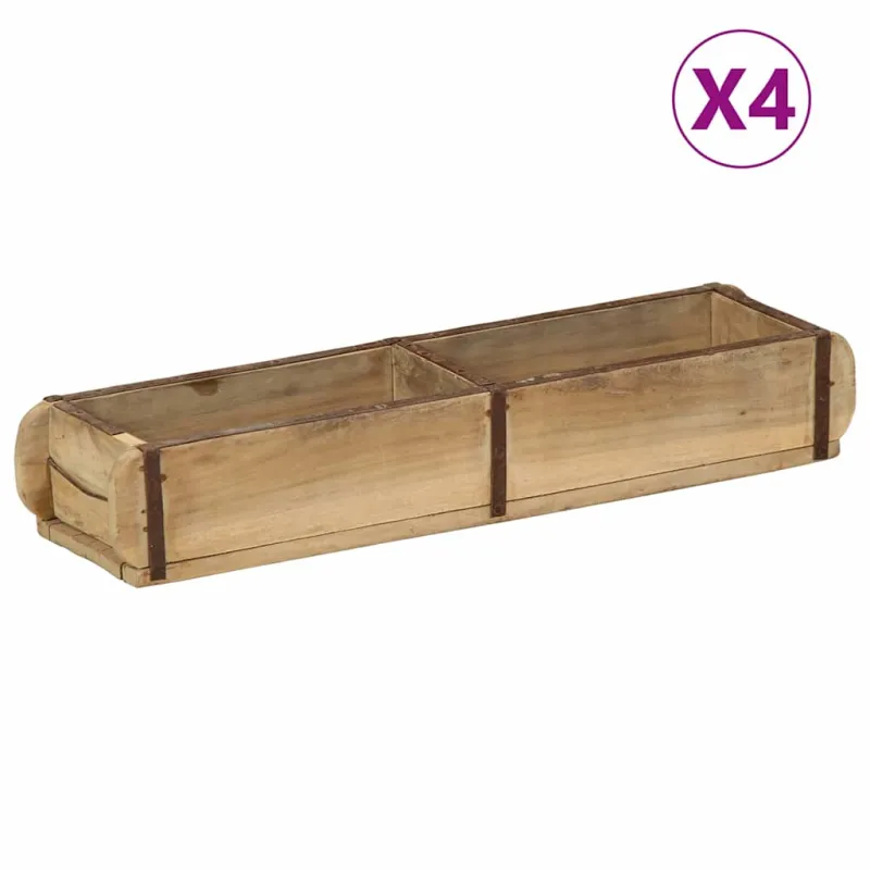 Padėklas 4 pcs Ruda 57 x 15 x 9 cm Kietas atkurtas medis