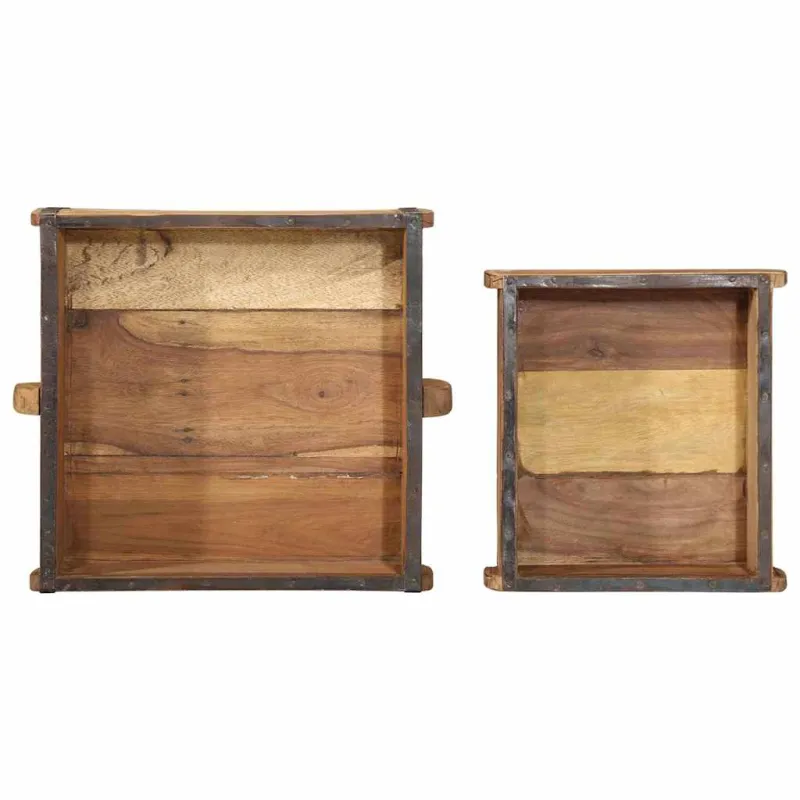 Padėklas 2 pcs Ruda 29 x 31 x 10 cm Kietas atkurtas medis