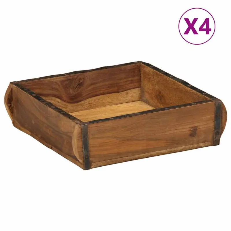 Padėklas 4 pcs Ruda 29 x 31 x 10 cm Kietas atkurtas medis