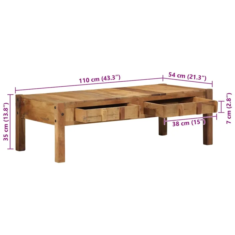 Kavos staliukas Ruda 110 x 54 x 35 cm Kietas atkurtas medis