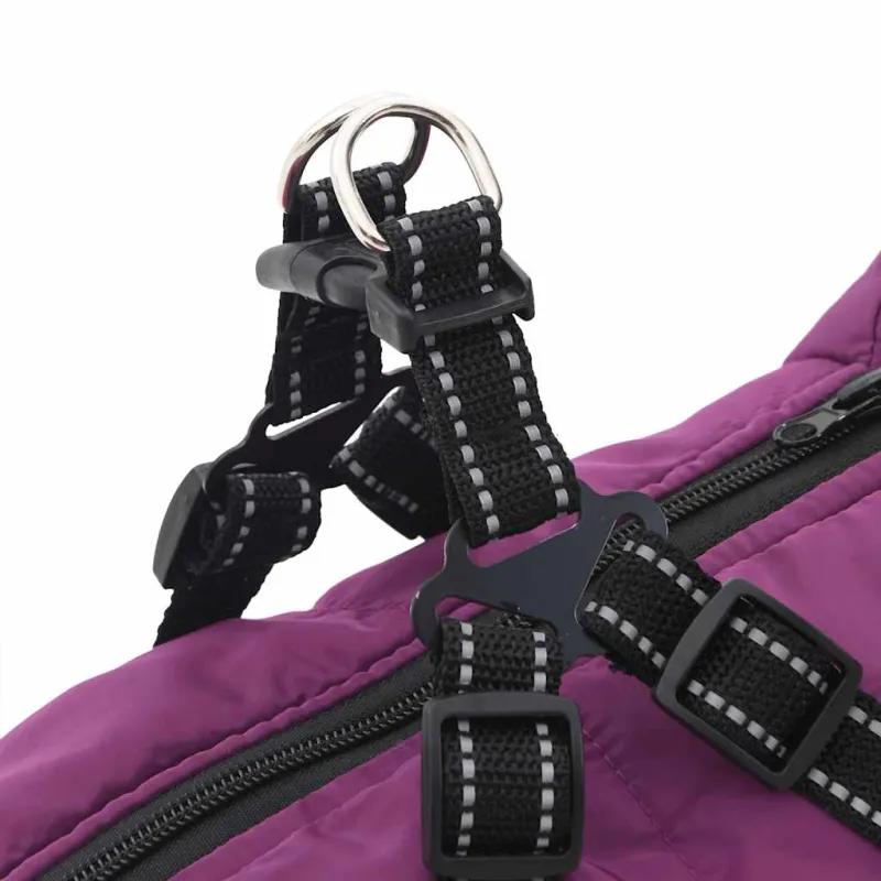 Šunų kailis su diržais, atsparus vandeniui, violetinis, L44