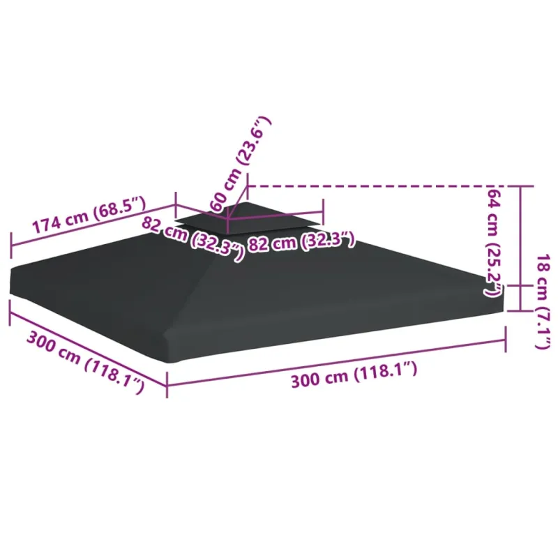 Pakait. pavėsinės uždangalas, 310g/m², tams. pilkos sp., 3x3m