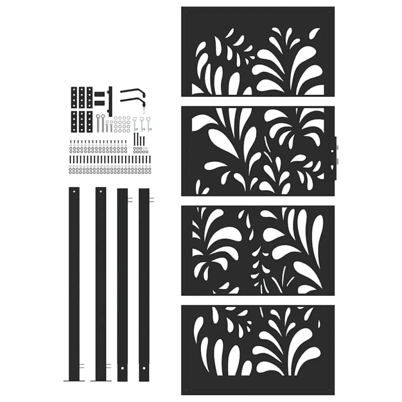 Sodo vartai, juodi, 100x200 cm, plienas, banguotos konstrukcijos