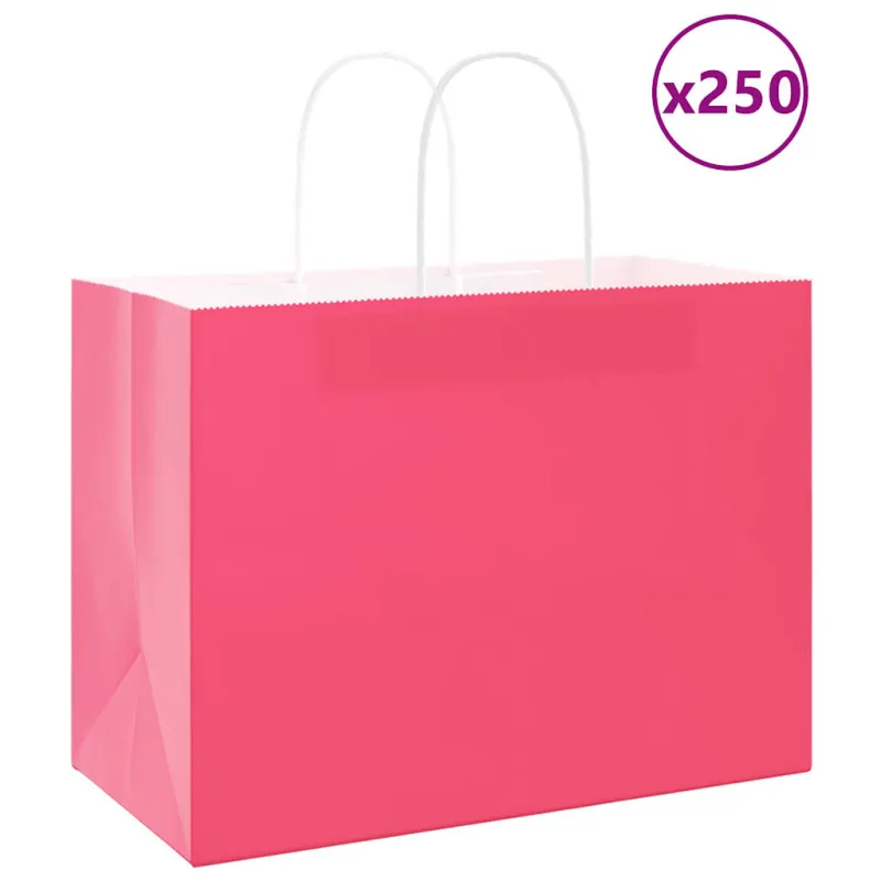 Popieriniai maišeliai 250vnt. su rankenomis, rožinis 32x17x25cm