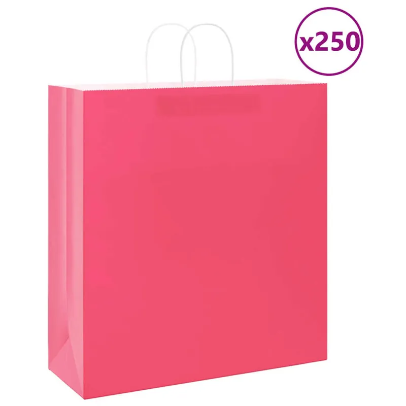 Popieriniai maišeliai 250vnt. su rankenomis, rožinis 45x17x48cm