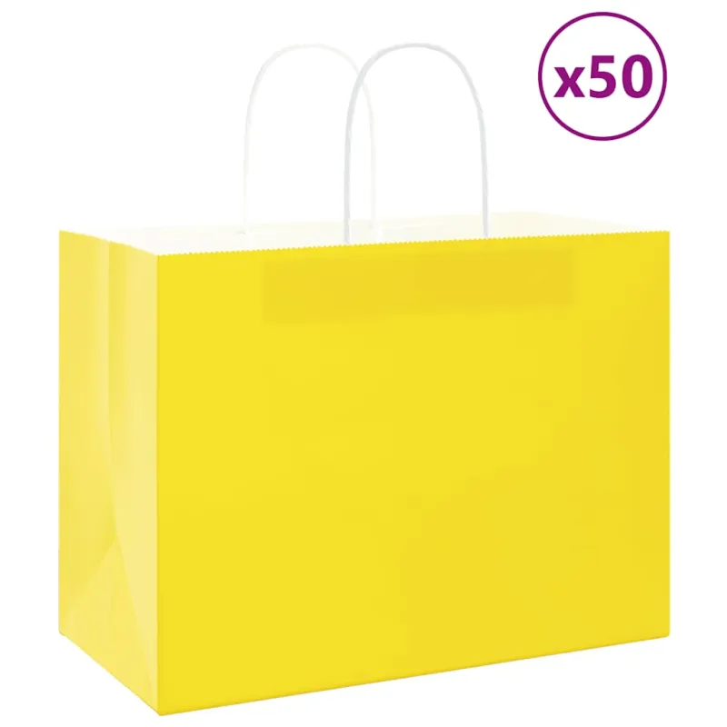 Popieriniai maišeliai 50vnt. su rankenomis, geltonos 32x17x25cm