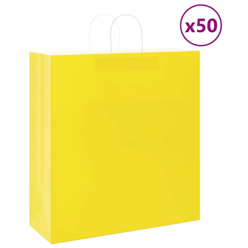 Popieriniai maišeliai 50vnt. su rankenomis, geltonos 45x17x48cm
