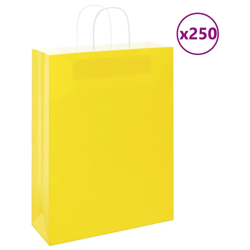 Popieriniai maišeliai 250vnt. su rankenomis geltonos 32x12x42cm