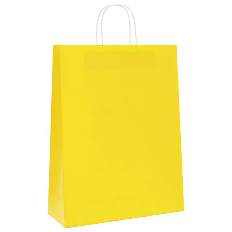 Popieriniai maišeliai 250vnt. su rankenomis geltonos 32x12x42cm