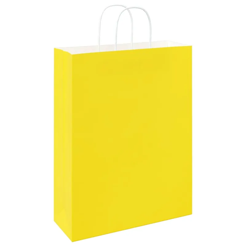 Popieriniai maišeliai 250vnt. su rankenomis geltonos 32x12x42cm