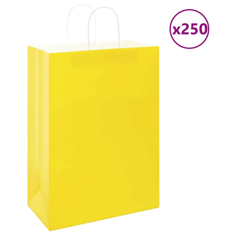 Popieriniai maišeliai 250vnt. su rankenomis geltonos 32x17x44cm