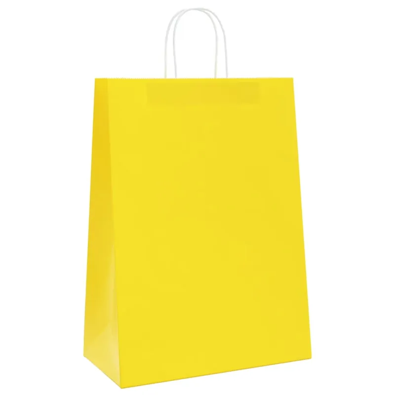 Popieriniai maišeliai 250vnt. su rankenomis geltonos 32x17x44cm