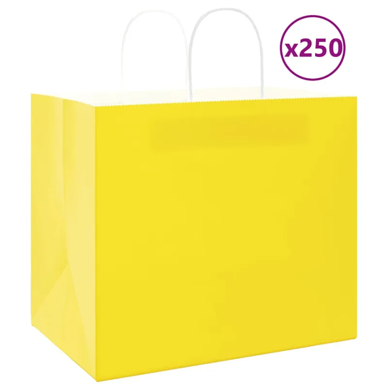 Popieriniai maišeliai 250vnt. su rankenomis geltonos 32x22x28cm