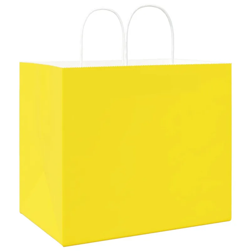 Popieriniai maišeliai 250vnt. su rankenomis geltonos 32x22x28cm