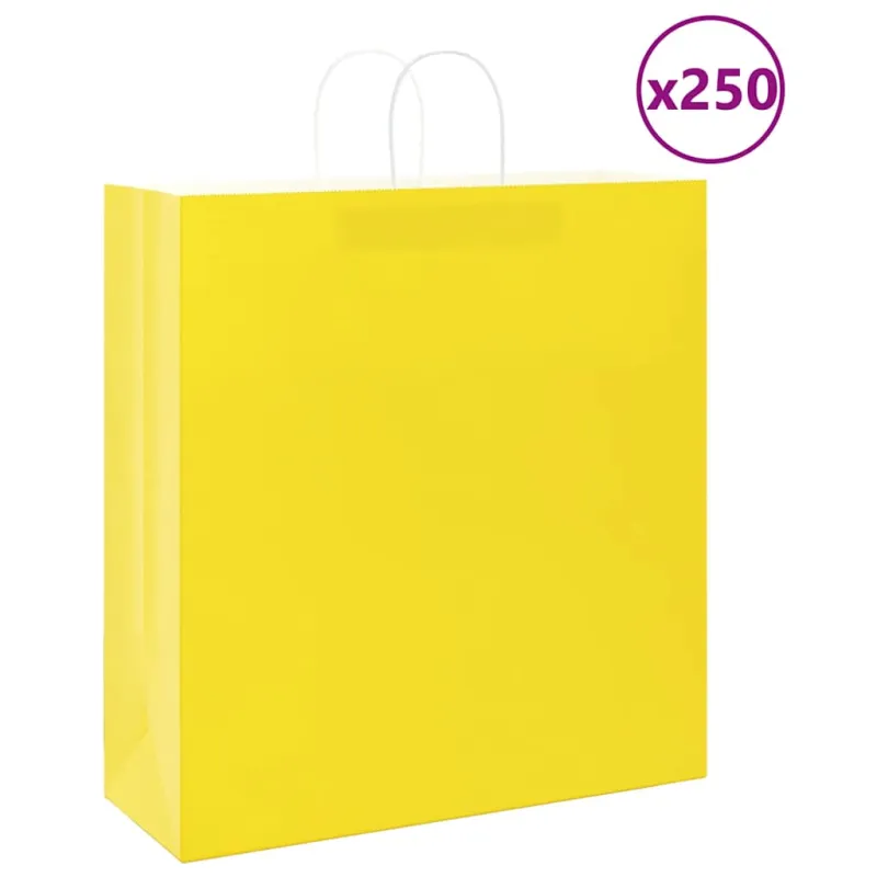 Popieriniai maišeliai 250vnt. su rankenomis geltonos 45x17x48cm