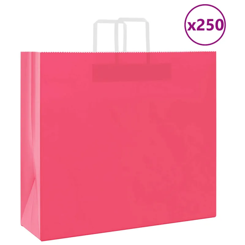 Popieriniai maišeliai 250vnt. su rankenomis, rožinis 54x15x49cm