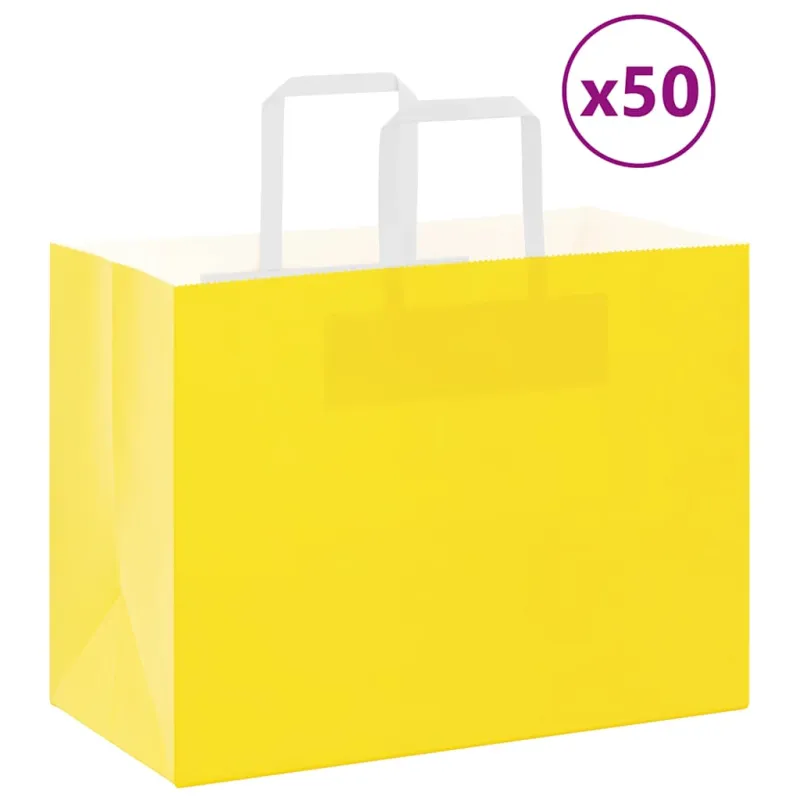 Popieriniai maišeliai 50vnt. su rankenomis, geltonos 32x17x25cm