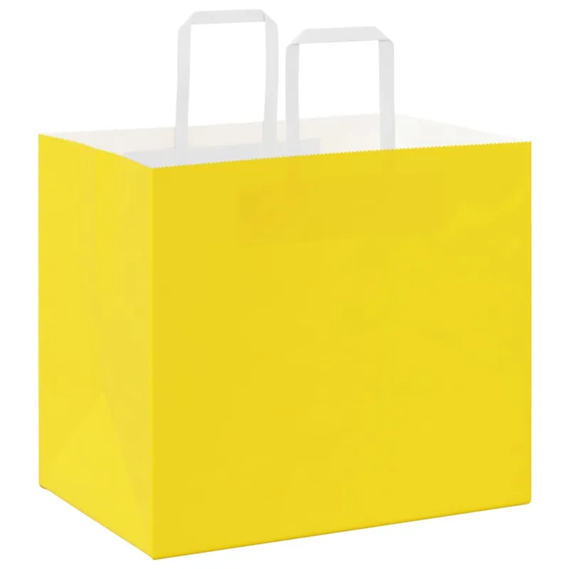 Popieriniai maišeliai 250vnt. su rankenomis geltonos 32x22x28cm