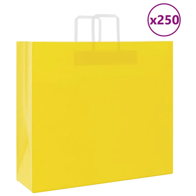 Popieriniai maišeliai 250vnt. su rankenomis geltonos 54x15x49cm