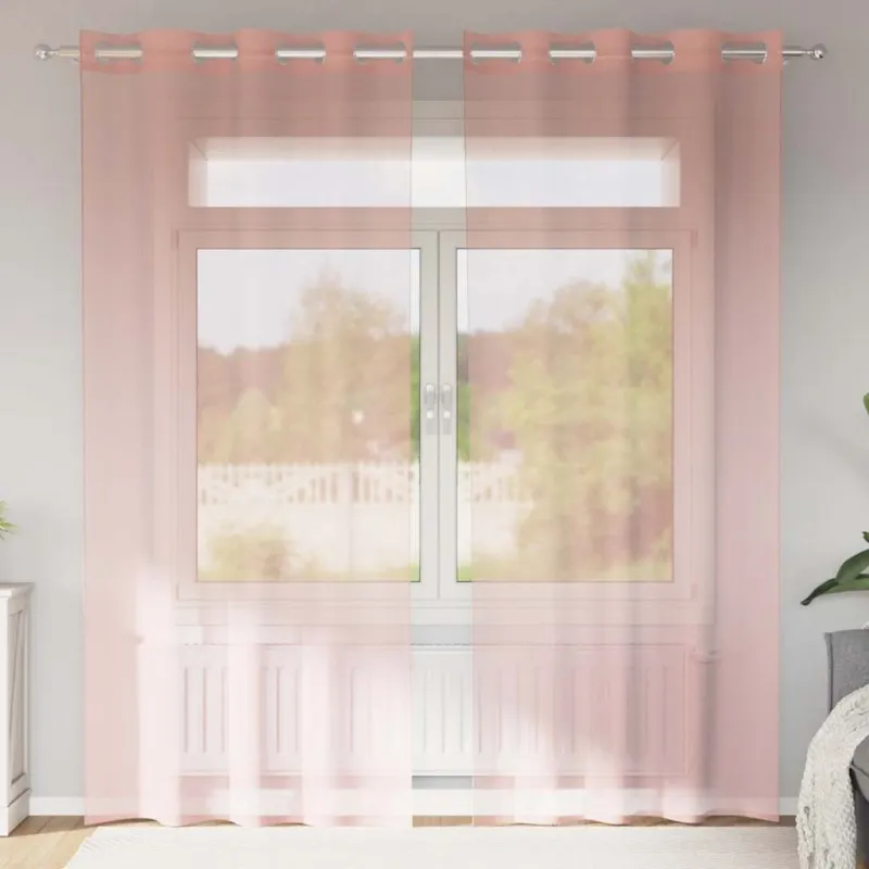 Voile užuolaidos su įvorėmis, 2vnt., rožinės spalvos, 140x225cm