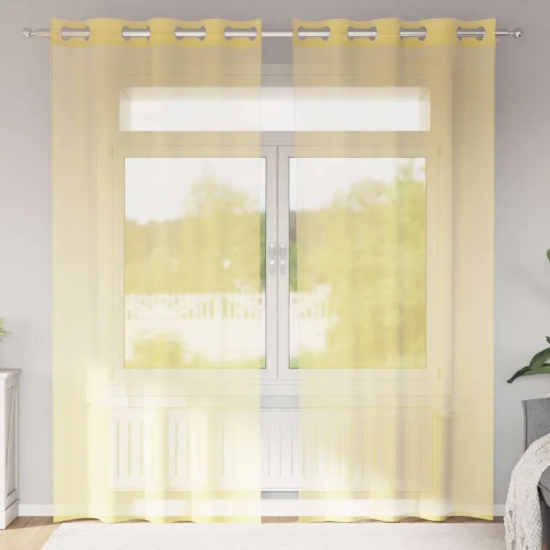 Voile užuolaidos su įvorėmis, 2vnt., geltonos spalvos