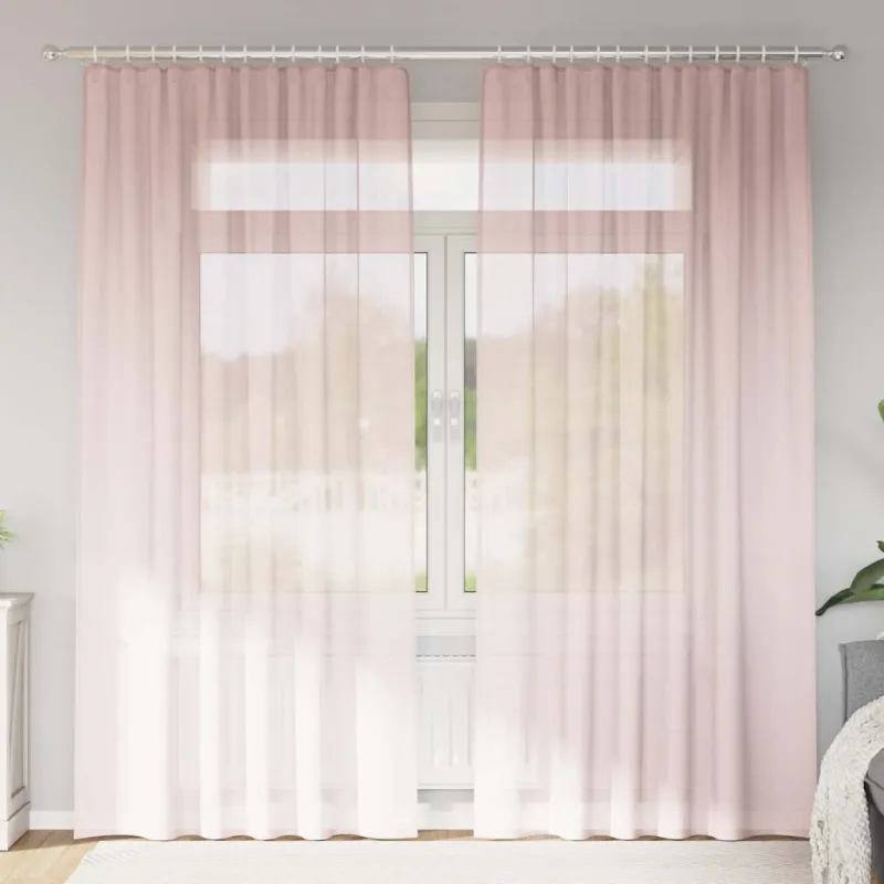 Voile užuolaidos su strypų kišenėmis, 2vnt., šviesiai rožinės