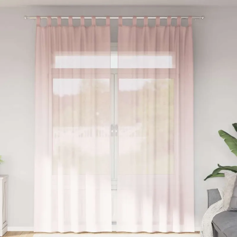 Voile užuolaidos su strypų kišenėmis, 2vnt., šviesiai rožinės
