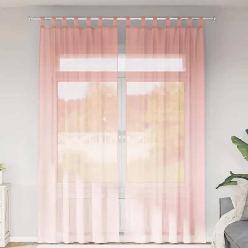 Voile užuolaidos su strypų kišenėmis, 2vnt., rožinės spalvos