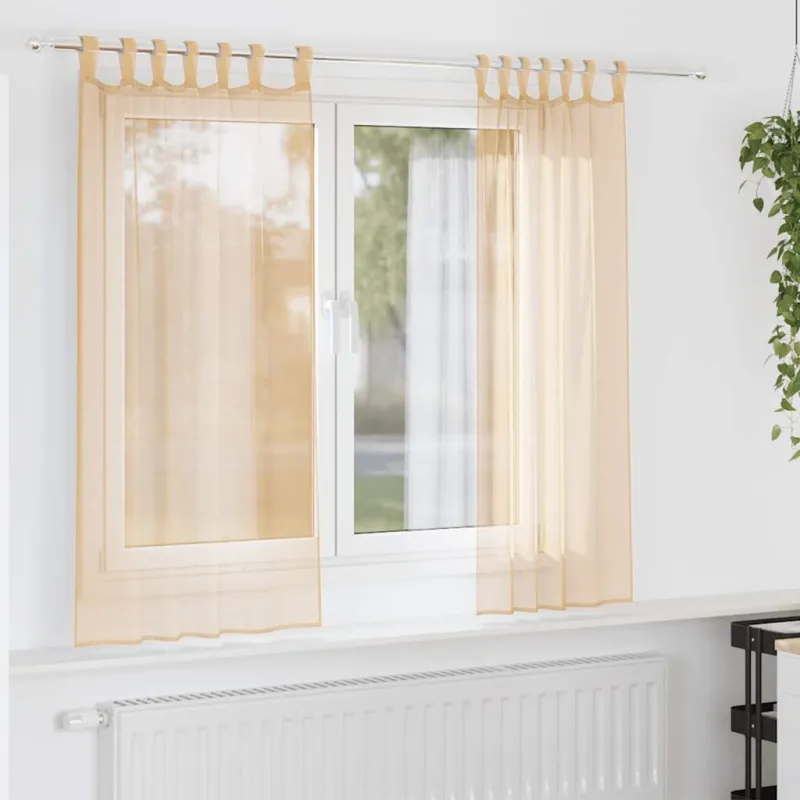 Voile užuolaidos su strypų kišenėmis, 2vnt., smėlio spalvos