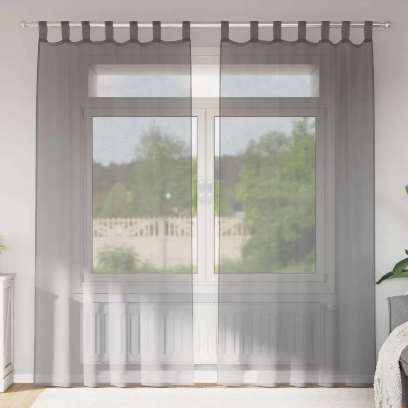Voile užuolaidos su kilpomis, 2vnt., tamsiai pilkas, 140x245cm