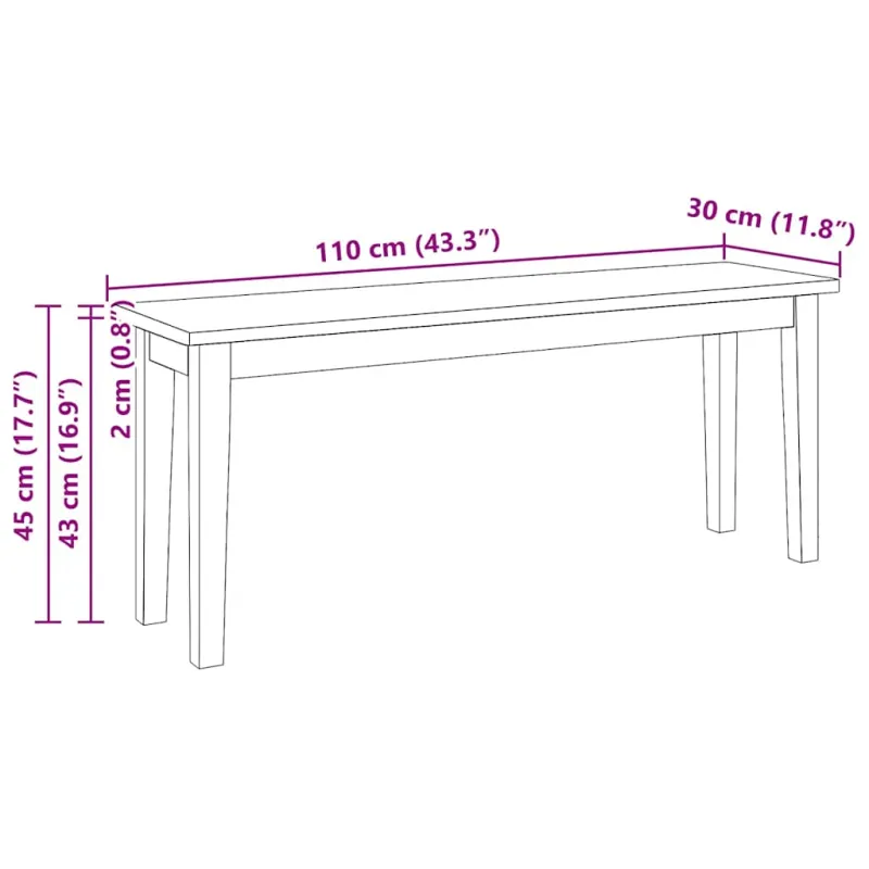 Suoliukas 110 cm Medžio masyvo guma