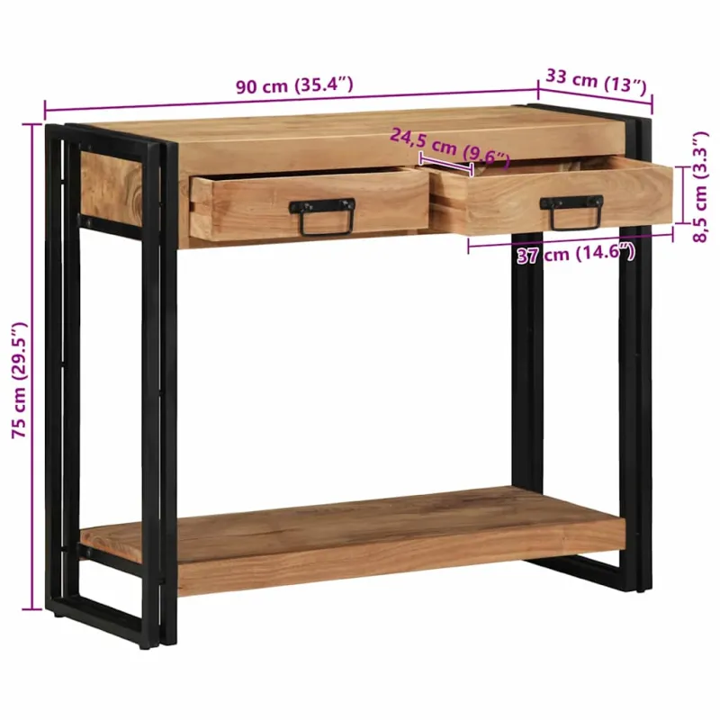 Konsolinis stalas Ruda 90 x 33 x 75 cm Kietos akacijos mediena