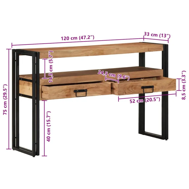 Konsolinis stalas Ruda 120 x 33 x 75 cm Kietos akacijos mediena